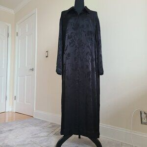 Black Floral Jacquard Maxi Shirt Dress Dark Academia Gothic Minimalist XL H&M